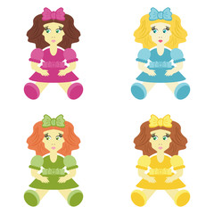 four dolls on white background