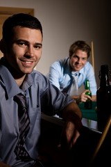 Portrait of two men at snooker