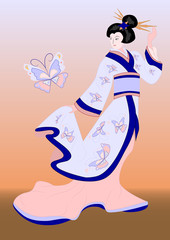 vector japanese geisha with butterfly