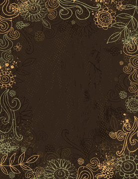hand draw  flowers on brown background