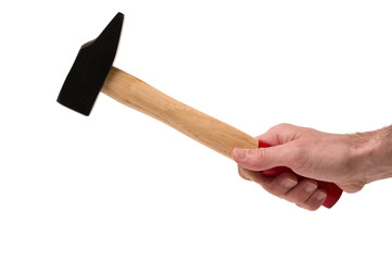 hammer and hand isolated on white background