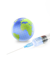 Earth globe and syringe.