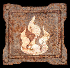 Industry warning sign icon old metal, isolated on black backgrou