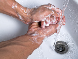 Fototapeta premium washing soapy man hands