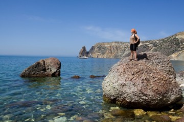 Sea landscape and tourist girl.