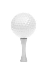 Golf ball and tee, isolated on pure white