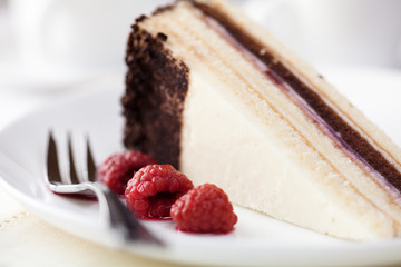 Delicious cake with raspberries