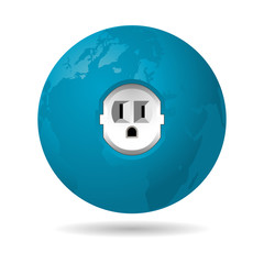 American electric plug on blue planet over white