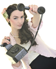 pretty girl talking on old phone