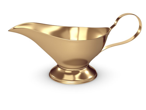 gold gravy boat isolated on white