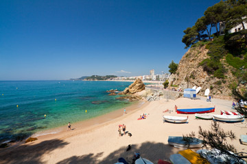 Seafront of LLoret de Mar Spain with boats