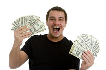man happy with lots of money