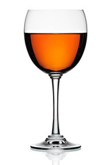 White wine in a glass on a white background