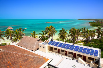 building with a solar panel on the Isla Contoy, Mexico