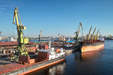 Fototapeta premium Cargoships and cranes in the harbor
