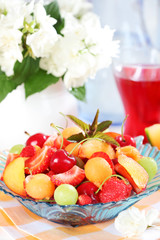 Delicious fresh fruits served in bowl as dessert