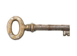 Old rusty key isolated.