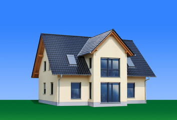 New, modern family house, isolated, path