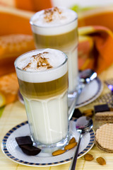 Latte Macchiato and Sweet Cookies ,Chocolate,Almonds