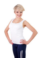 a charming young girl in a white T-shirt