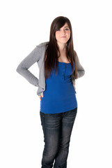 Young female cheerful with arms crossed isolated on white