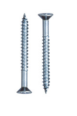 Two metal screws on white background