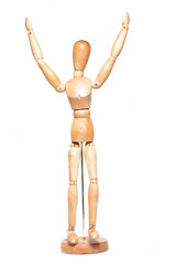 happy wooden dummy figure isolated