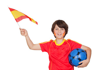 Smiling child fan of the Spanish team