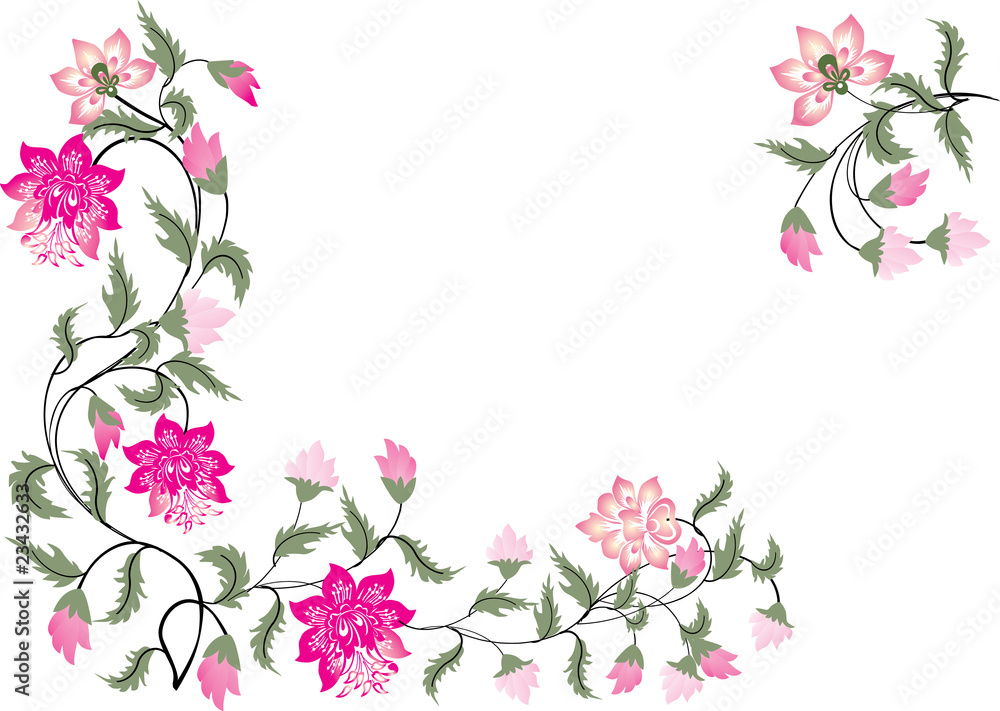 Wall mural pink and green floral corners