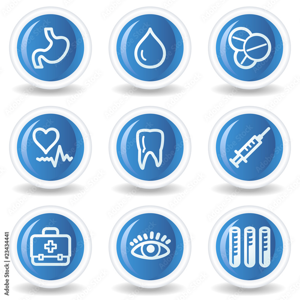 Wall mural Medicine web icons set 1, blue glossy circle buttons