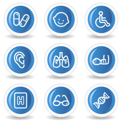 Medicine web icons set 2, blue glossy circle buttons