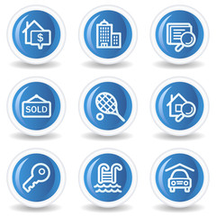 Real estate web icons, blue glossy circle buttons