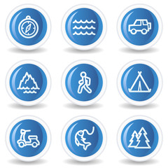 Travel web icons set 3, blue glossy circle buttons