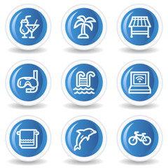 Vacation web icons, blue glossy circle buttons