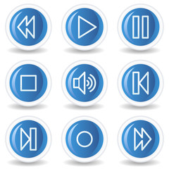 Walkman web icons, blue glossy circle buttons