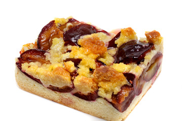 Fresh baked plum cake with pwdered sugar