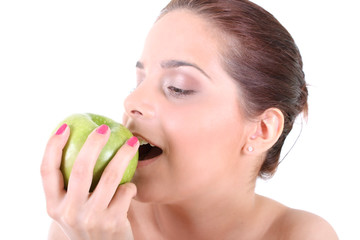 healthy woman with green apple