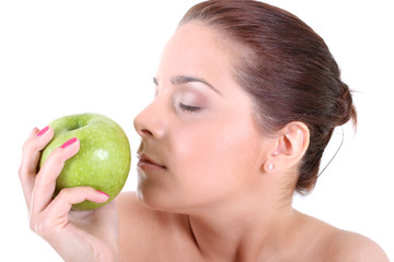 Obraz na płótnie Canvas healthy woman with green apple