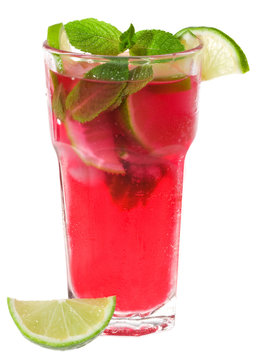 Red cocktail with lime and mint
