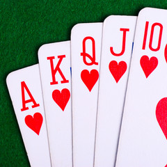 Closeup of rolal flush hearts