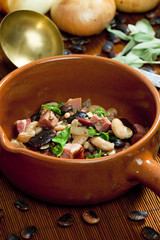 mixture of beans with smoked meat