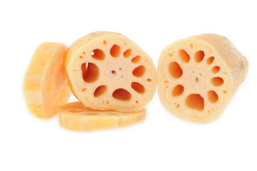 Sectional View Of Lotus Roots On White Background
