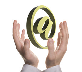 well shaped businessman hand holding email symbol
