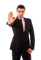 business man making stop, focus on the head