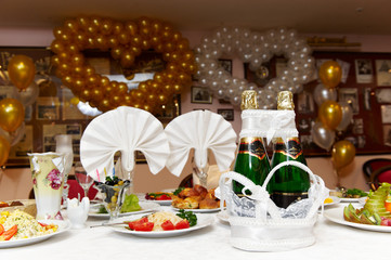 Festive table at a banquet of the wedding