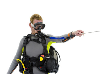 male diver with pointer