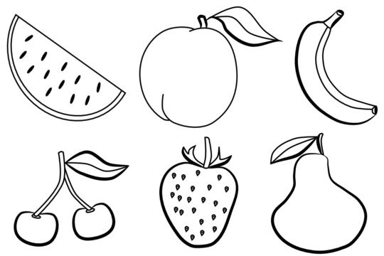 Frutas de verano - dibujos para colorear Stock Vector