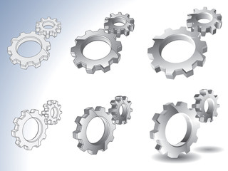 3d chrome gears isolated on white