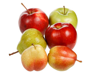 apples and pears on the white