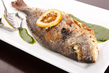 Sea Bream fish with spinach sauce